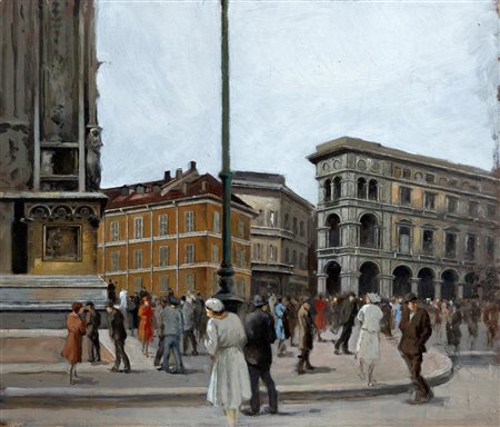 Antonio Moretti (Milano 1881-Roma 1965)  - Scorcio di Piazza Duomo a Milano