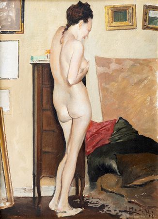 Antonio Moretti (Milano 1881-Roma 1965)  - Nudo di Letizia nella casa di Sanremo