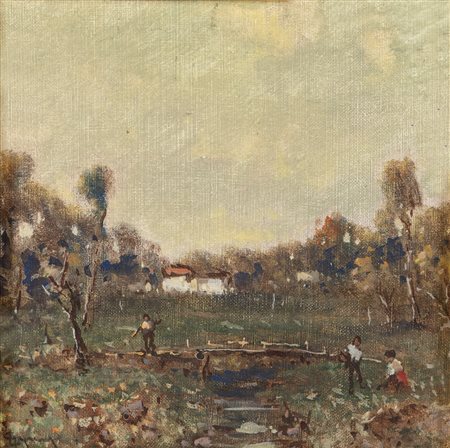 Lorenzo Gignous (Modena 1862-Porto Ceresio 1958)  - Pomeriggio in campagna