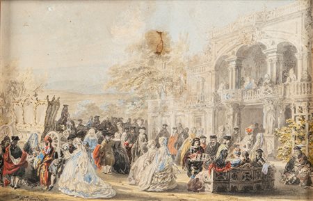 Marco Comirato (Venezia 1800-1869)  - Corteo in villa