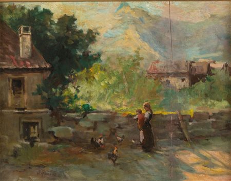 Silvio Poma (Trescore Balneario 1840-Turate 1932)  - Nel cortile