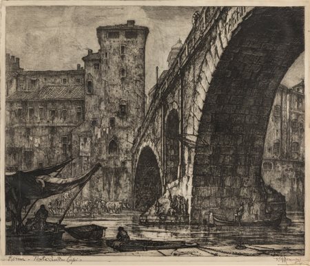 Francesco Mennyey (Torino 1889-1950)  - Roma, Ponte dei Quattro Capi