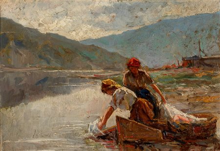 Guido Bertarelli (Milano 1886-?)  - Lavandaie al lago di Como