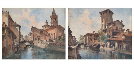 Giovanni Riva (Torino 1890-1973)  - La Pusterla e Naviglio