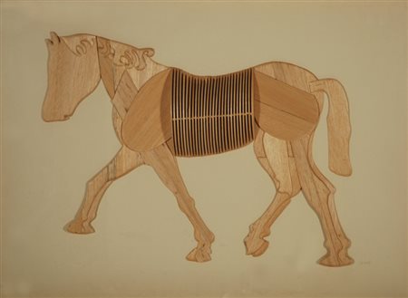Mario Ceroli (Castel Frentano 1938) “Cavallo” legno su carta, cm 69x99....