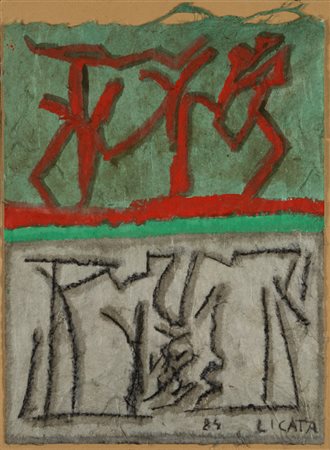 Riccardo Licata (Torino 1929) “Attrazione Segnica” 1984, tempera su carta, cm...