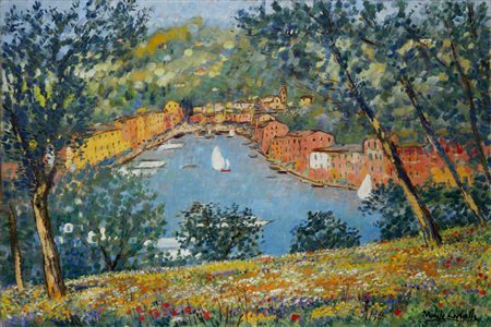 Michele Cascella (Ortona 1892 ‑ Milano 1989) “Portofino” 1973 olio su tela,...