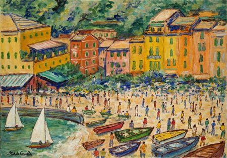 Michele Cascella (Ortona 1892 ‑ Milano 1989) “Portofino” olio su tela, cm...