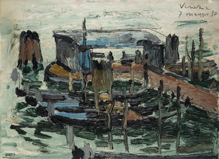 Anselmo Bucci (Fossombrone 1887 ‑ Monza 1955) “Pontile a Venezia” 1930 olio...