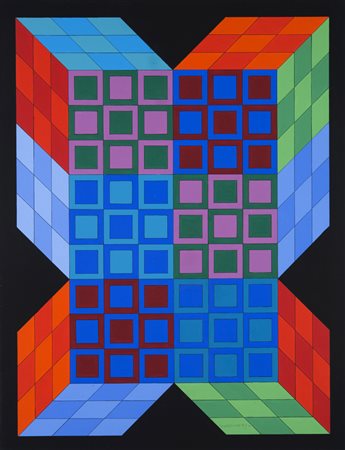 Victor Vasarely (Pecs 1906 ‑ Parigi 1997) “XIKO‑SOT” 1973 olio su tavola, cm...