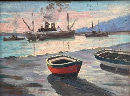 BORZI ANTONINO PATERNO' (CATANIA) 1955 Marina Olio 11,00x15,00 Certificato di...