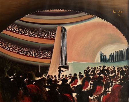 FIRMA NON DECIFRABILE TORINO (TORINO) 1950 Teatro con orchestra Pittura...