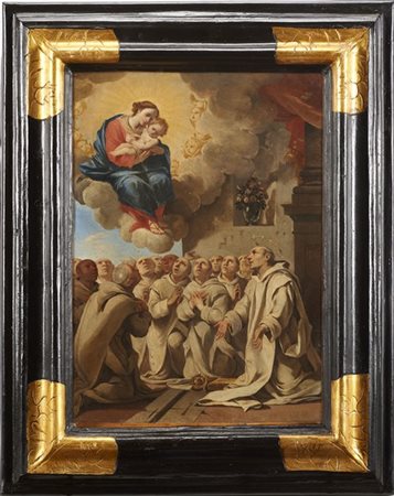 Domenico Gargiulo "Monaci Certosini in adorazione della Madonna"
olio su rame (c