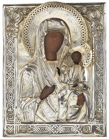 Arte russa, fine secolo XIX. Icona a tempera su tavola raffigurante Madonna Odi