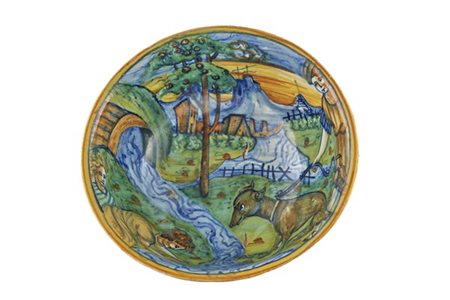 Manifattura della fine del secolo XVI. Ciotola in maiolica con cavetto decorato