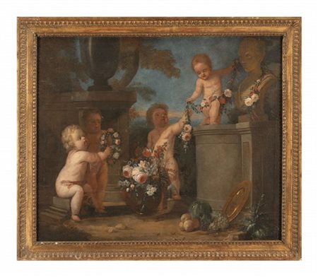 Scuola francese del secolo XVIII

"Putti in un paesaggio"
olio su tela (cm 56x6