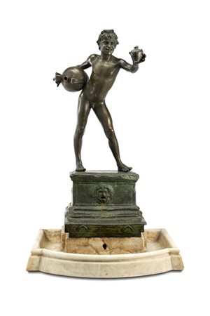 Da Vincenzo Gemito "L'acquaiolo" scultura in bronzo montata a fontana con basam