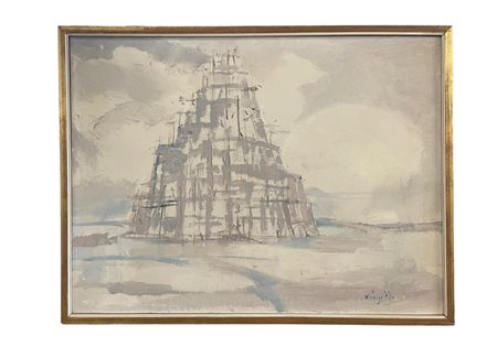 Antonio Vangelli (1917 - 2004) Torre di Babele Olio su tela 60 x 80cm....
