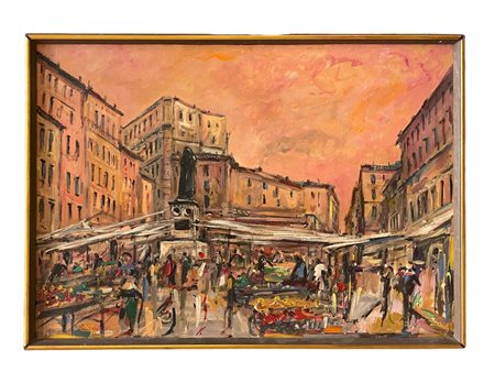 Achille Sdruscia (1910 - 1994) Campo dei Fiori olio su tela 60 x 80 cm....