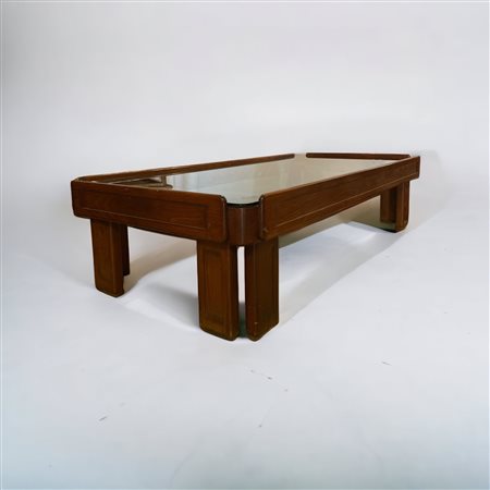 Tavolo da salotto seconda metà del XX secolo legno e vetro fumé 32 x 141 x 66...