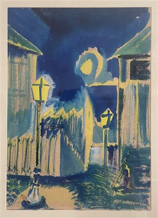 Aligi Sassu (1912 - 2000) Notturno tecnica mista su carta 29 x 20cm. Firmato...