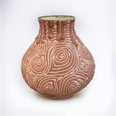 Vaso centrotavola - Ars Deruta ceramica smaltata 20 x 10,50 cm. Firma dipinta...