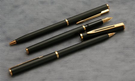 Waterman Supergold stilografica + penna a sfera + matita - lacca nera smoking