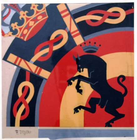 Fortunato Depero Stemma di Torino Tempera su compensato - toro con fasci tra...