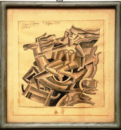 Fortunato Depero Coppa d'Amore, 1945 Schizzo chinato su carta - in cornice 25...