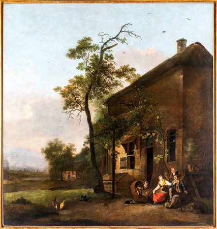 Scuola olandese del XVIII secolo Villaggio con figure