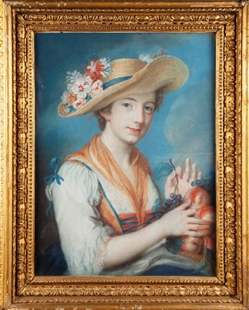 Scuola francese del XVIII secolo Ritratto di fanciulla con cappello