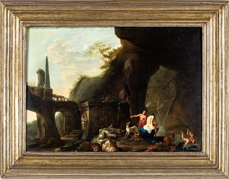 Pittore francese, fine XVIII/inizio XIX secolo Paesaggio con caccia di Diana