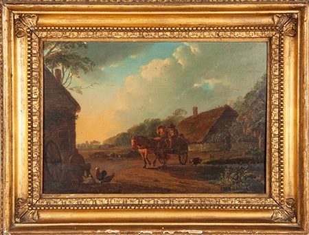 Pittore del XIX secolo Paesaggio con calesse