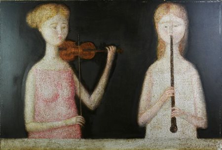 Antonio Bueno (1918 - 1984) LE MUSICISTE, (1968 circa) olio su faesite, cm...