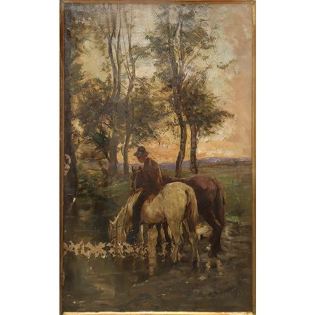 Domenico Battaglia (1842-1904)  - Ragazzo a cavallo che beve