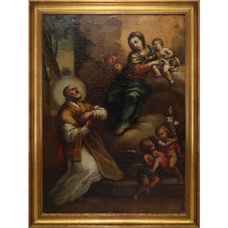 Alessandro  Paolo Vasta (Roma 1726-Acireale 1793)  - Madonna con Bambino, Santo e puttini, Tardo 18° secolo 