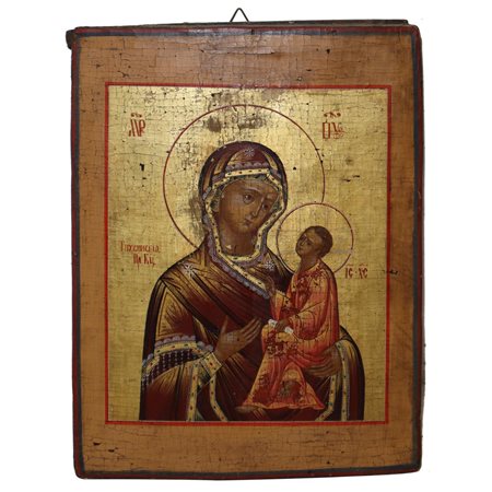 Icona bizantina raffigurante Madonna con Bambino, nineteen° secolo 