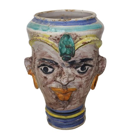 Vaso in maiolica policroma di Caltagirone, figura antropomorfa, 20° secolo 