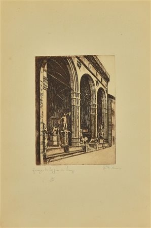 Ignoto FIRENZE, LA LOGGIA DEI LANZI acquaforte su carta, cm 22x16, su foglio...