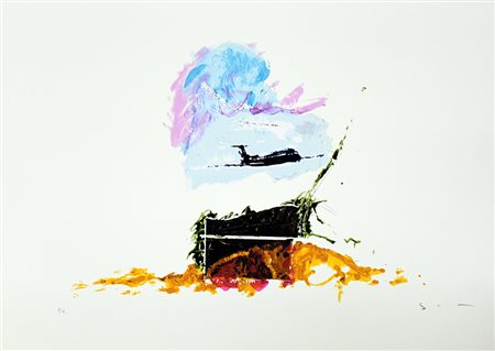 MARIO SCHIFANO, "Paesaggio Anemico con aereo"