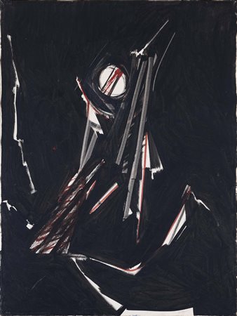 PIERO RUGGERI (Torino, 1930 - 2009) Figura nera in un interno (anni '70) olio...