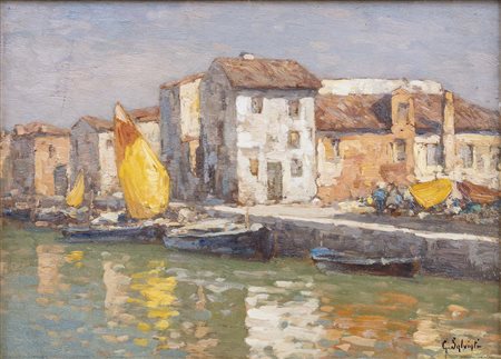 GIOVANNI SALVIATI (Venezia 1881 - 1950) Burano olio su cartone cm. 22x30...