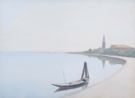 MARIO DINON (Venezia 1914 - 1967) Paesaggio lagunare olio su tela cm. 60x80...