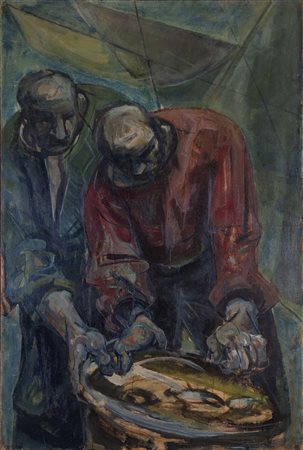 GIOVANNI PONTINI (Venezia, 1915 - 1970) Pescatori 1951 olio su carta...