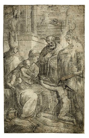 Andrea  Meldolla (lo Schiavone), San Giovannino inginocchiato rende omaggio a Gesù Bambino. 1540-1560.