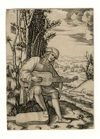 Marcantonio  Raimondi, Suonatore di chitarra (ritratto di Giovanni Filoteo Achillini). 1505 ca.