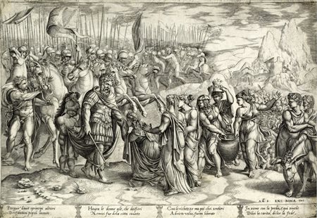 Marcantonio  Raimondi [scuola di], Abigail offre doni a David. 1543.