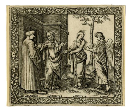 Marcantonio  Raimondi, Amadeus, Austeritas, Amicitia, Amor. Romae: per Gabrielem Bononiensem, 1517.