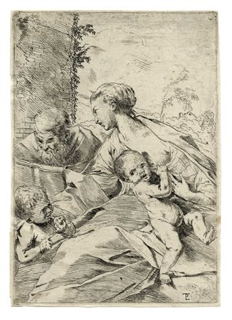 Pietro  Testa, Sacra Famiglia e San Giovannino con in mano una mela. 1630 ca.