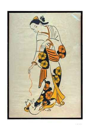 Tsugouharu Foujita, Geisha jouant avec un chaton. 1926.